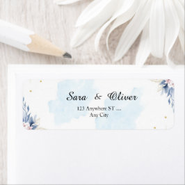 Elegant Blå Blommig Akvarell Returadress Etikett