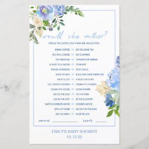 Elegant Blå Blommig Baby Shower Spel Tryckt