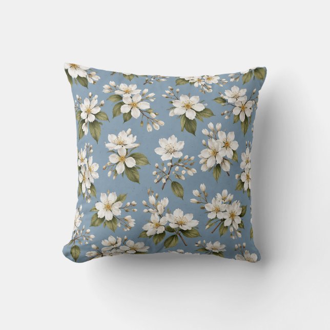 Elegant Blå Blommig Blomning Kudde (Framsida)