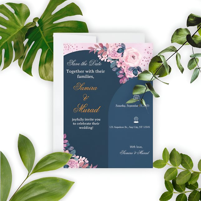 Elegant Blå Blommig Boho Bröllopsinbjudan  Inbjudningar (Skapare uppladdad)