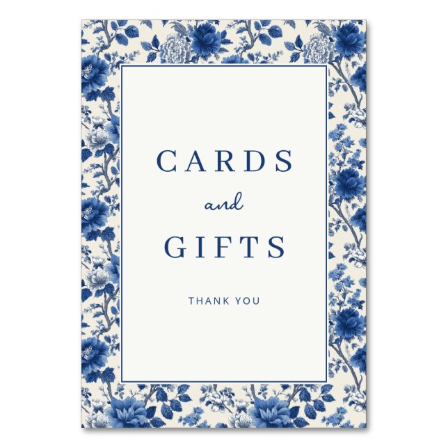 Elegant Blå Blommig Bordsnummer (Framsidan)