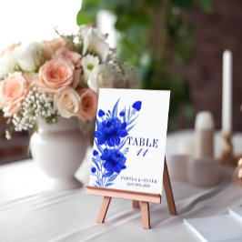 Elegant Blå Blommig Bröllop Bordsnummer