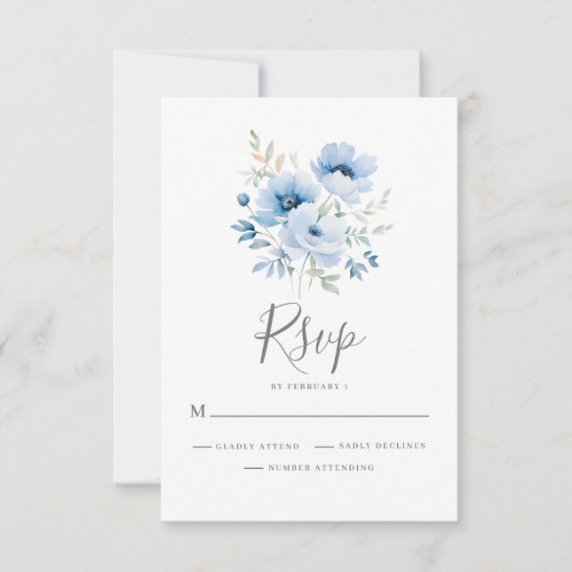 Elegant Blå Blommig Bröllop  OSA Kort (Framsida)