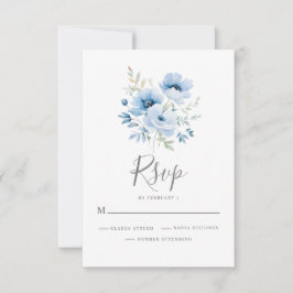 Elegant Blå Blommig Bröllop OSA Kort