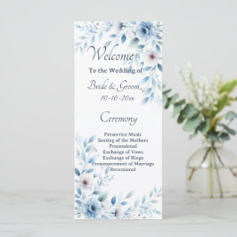Elegant Blå Blommig Bröllop Program