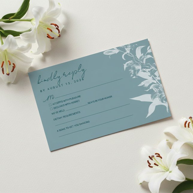 Elegant Blå Blommig Bröllops-RSVP-Kort OSA Kort (Skapare uppladdad)