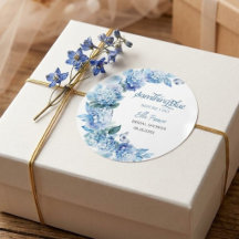 Elegant blå blommig bröllopsdusch rund dekal