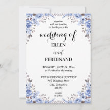 Elegant Blå Blommig Bröllopsinbjudan