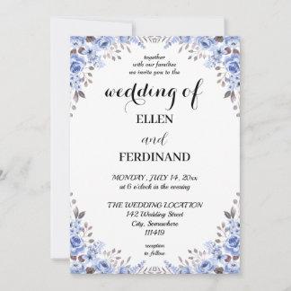 Elegant Blå Blommig Bröllopsinbjudan Inbjudningar