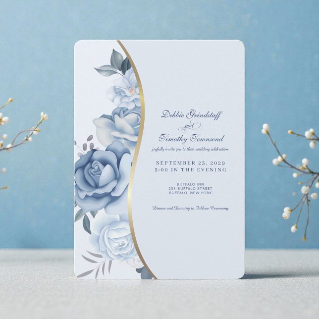 Elegant Blå Blommig Bröllopsinbjudan  Inbjudningar (Skapare uppladdad)