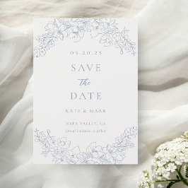 Elegant Blå Blommig Bröllopsinbjudan Spara Datum Datumet
