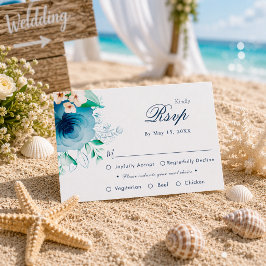 Elegant Blå Blommig Bröllopsmåltidsalternativ RSVP OSA Kort