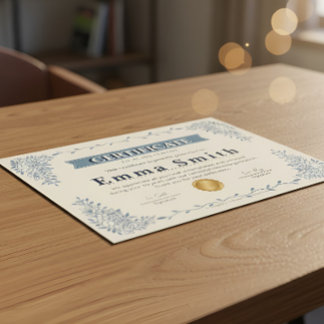 Elegant Blå Blommig Certifikat för Prestationer De