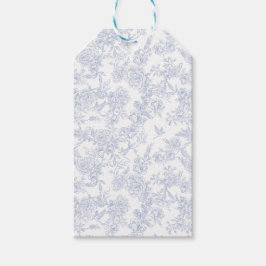 Elegant Blå Blommig Fransk Toile Presentetikett