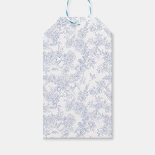 Elegant Blå Blommig Fransk Toile Presentetikett