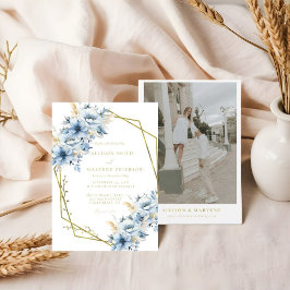 Elegant Blå Blommig Geometrisk Ram Blomning Bröllo Inbjudningar