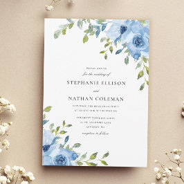 Elegant Blå Blommig Grönska Bröllop Inbjudningar