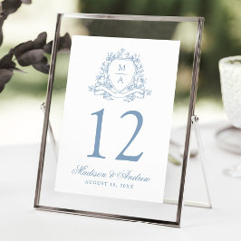 Elegant Blå Blommig Kam Wedding Bordnummer Inbjudningar