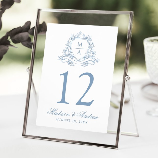 Elegant Blå Blommig Kam Wedding Bordnummer Inbjudningar (Skapare uppladdad)