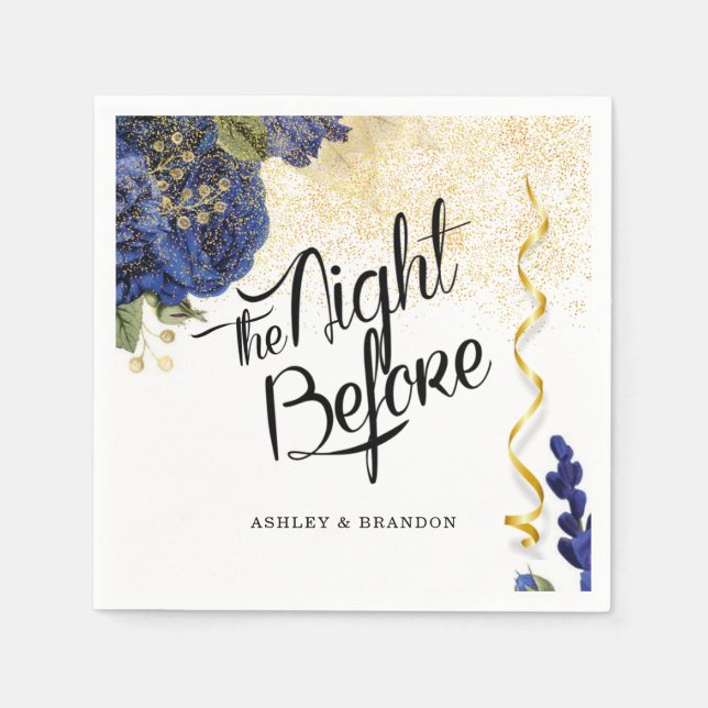 Elegant blå blommig kvällen före repetitionen serv pappersservett (Framsidan)