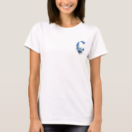 Elegant Blå Blommig Monogram Bokstav C Personlig T Shirt