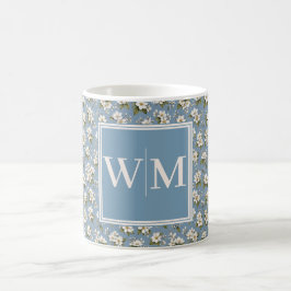 Elegant Blå Blommig Monogram Kaffemugg