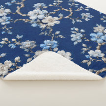 Elegant Blå Blommig Mönstrad Kastfilt