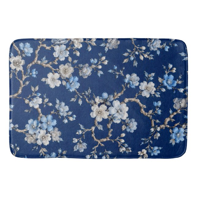 Elegant Blå Blommig Mönstrad Kastfilt Badrumsmatta (Framsidan)