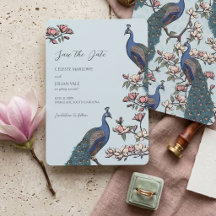 Elegant Blå Blommig Påfågel Bröllop