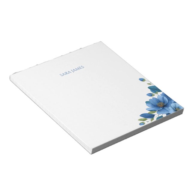 Elegant Blå Blommig Personlig Brevpappersantecknin Anteckningsblock (Vinklad)
