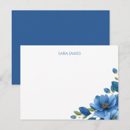Elegant Blå Blommig Personlig Postkort Vykort