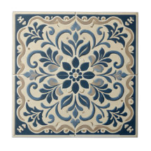 Elegant Blå Blommig - Portugisisk Azuljo-design