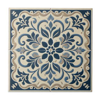Elegant Blå Blommig - Portugisisk Azuljo-design Kakelplatta