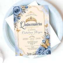 Elegant Blå Blommig Quinceañera
