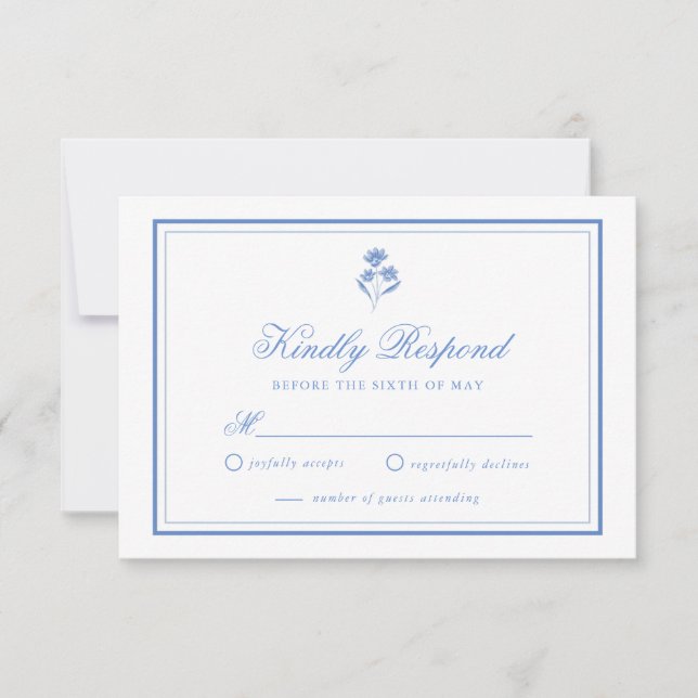 Elegant Blå Blommig RSVP-kort Tack Kort (Framsida)