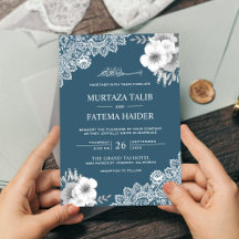 Elegant Blå Blommig Spets Islamisk Muslimsk Bröllo