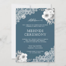 Elegant Blå Blommig Spets Islamsk Muslimsk Mehndi