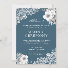 Elegant Blå Blommig Spets Islamsk Muslimsk Mehndi Inbjudningar