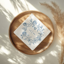 Elegant Blå Blommig Vapen Monogram Bröllop Pappersservett