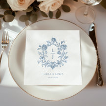 Elegant Blå Blommig Vapen Monogram Bröllop
