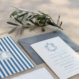 Elegant blå blommig vapenmärke randig rygg bröllop inbjudningar