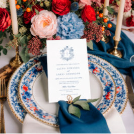 Elegant Blå Blommig Vapenrock Randig Bak Bröllop Inbjudningar