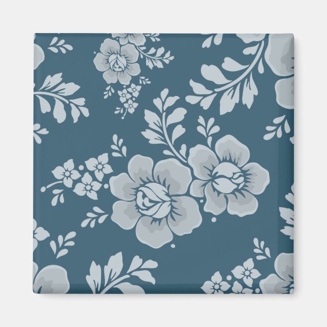 Elegant Blå Blommig Vintage Mönster Magnet (Framsidan)