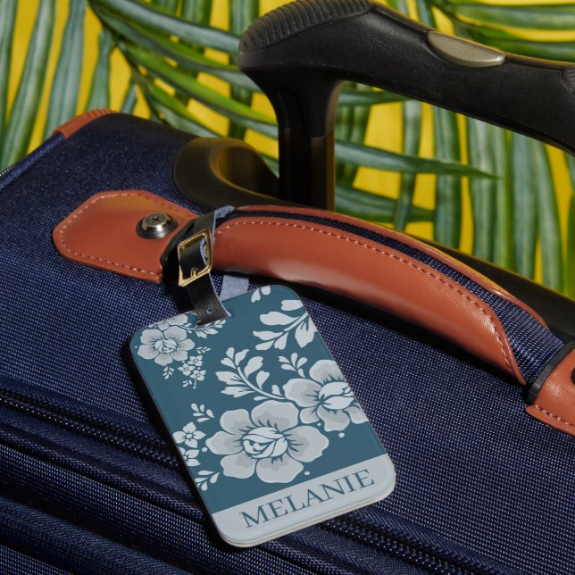 Elegant Blå Blommig Vintage Personlig Mönster Bagagebricka (Framsida Insitu 1)