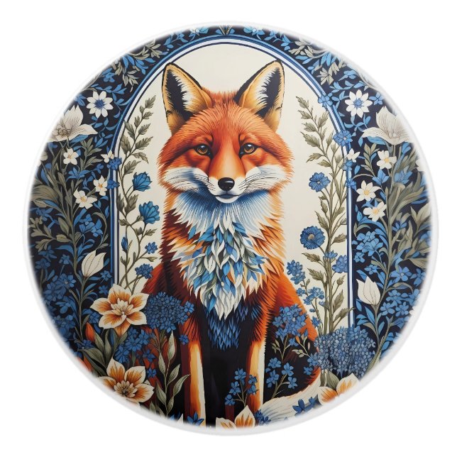 Elegant Blå Blommig William Morris Inspirerad Räv Knopp (Framsidan)