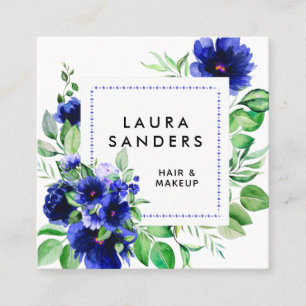 Elegant Blå blommiga hår och Makeup Fyrkantigt Visitkort