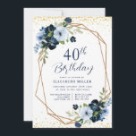 elegant blå blommigt 60:e födelsedagsfest inbjudan<br><div class="desc">blommigt av elegant med tema med marin och ljusblå vattenfärgblommor. Texten och färg kan vara personlig.</div>