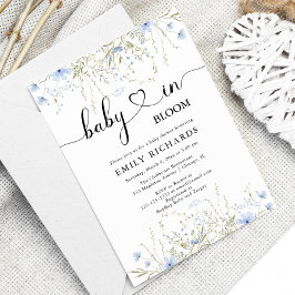 Elegant blå blommigt Baby i babyduschen i Bloom Inbjudningar
