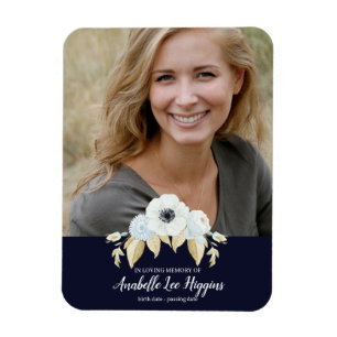 Elegant blå Blommigt i Loving Memory Magnet