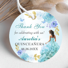 Elegant  blå Blommigt Quinceañera Birthday Gåvor Etiketter